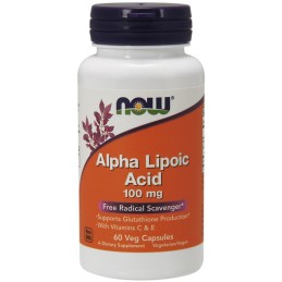 NOW FOODS ALA - Kwas Alfa Liponowy 100 mg + Kwas Askorbinowy + Witamina E (60 kaps.)