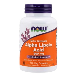 NOW FOODS ALA - Kwas Alfa Liponowy 600 mg + Ekstrakt z Winogron + Bioperyna (120 kaps.)