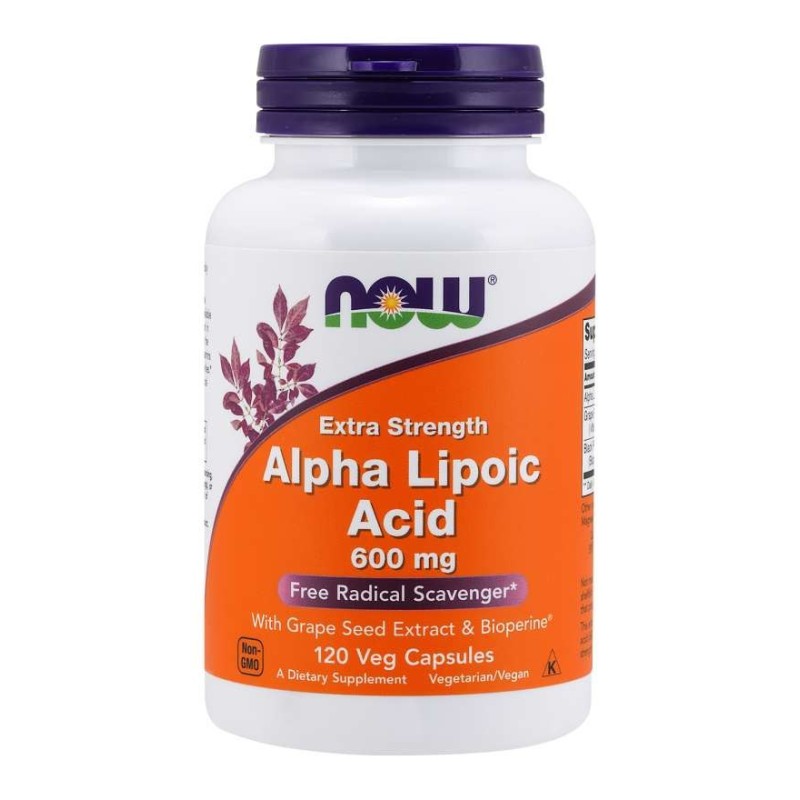 NOW FOODS ALA - Kwas Alfa Liponowy 600 mg + Ekstrakt z Winogron + Bioperyna (120 kaps.)