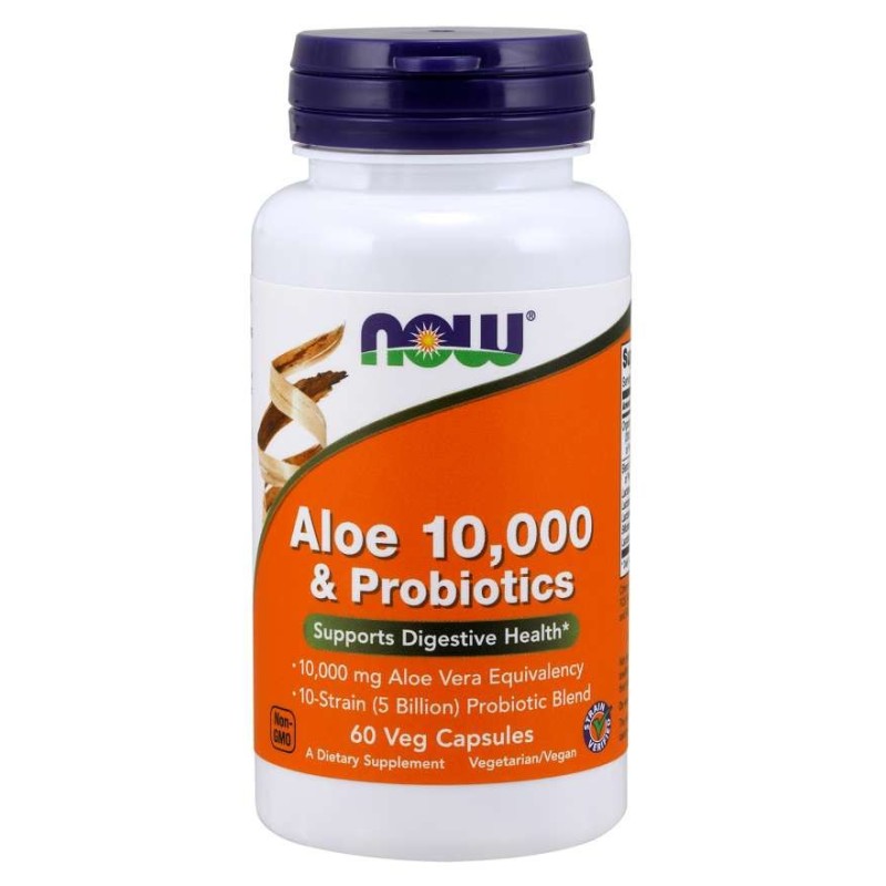 NOW FOODS Aloes koncentrat z Liści Aloesu + 10 szczepów bakterii (60 kaps.)