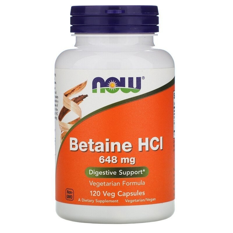 NOW FOODS Betaine HCl 648 mg Betaina HCl (120 kaps.)