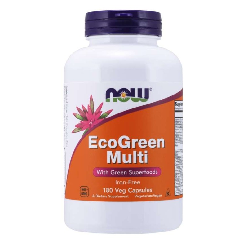 NOW FOODS EcoGreen Multi - Zestaw Witamin i Minerałów bez Żelaza (180 kaps.)