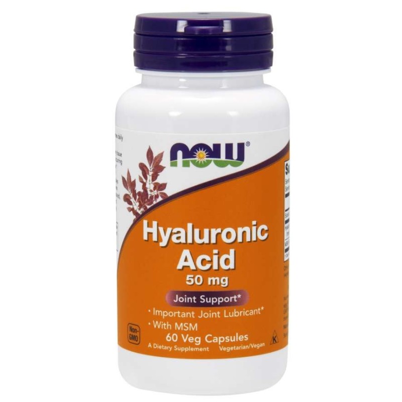 NOW FOODS Hyauluronic Acid with MSM - Kwas Hialuronowy 50 mg + MSM 450 mg (60 kaps.)