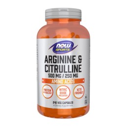 NOW FOODS L-Arginine 500 mg + L-Citrulline 250 mg (240 kaps.)