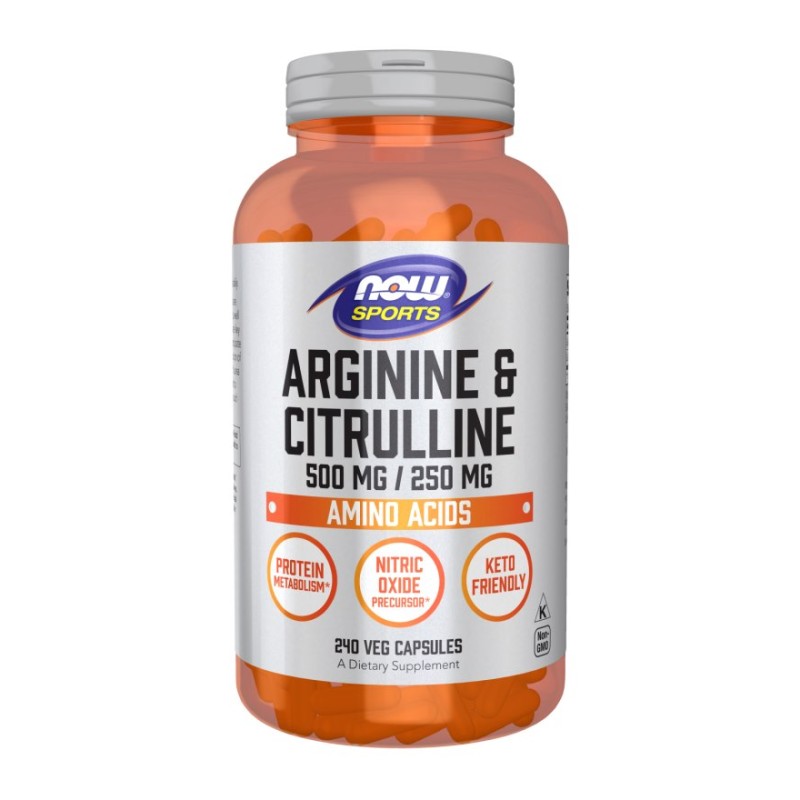 NOW FOODS L-Arginine 500 mg + L-Citrulline 250 mg (240 kaps.)