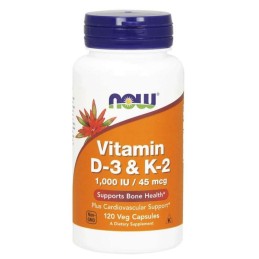 NOW FOODS Witamina D3 1000 IU + K2 MK4 45 mcg (120 kaps.)