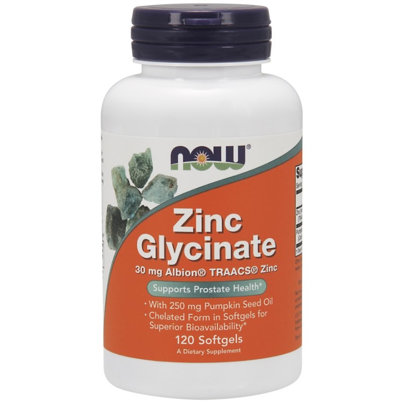 NOW FOODS Zinc Glycinate - Chelat Cynku i Olej z Pestek Dyni (120 kaps.)