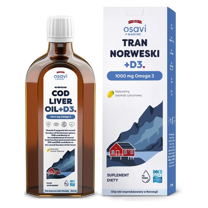 OSAVI Tran Norweski +D3, 1000 mg Omega 3 - smak cytrynowy (250 ml)