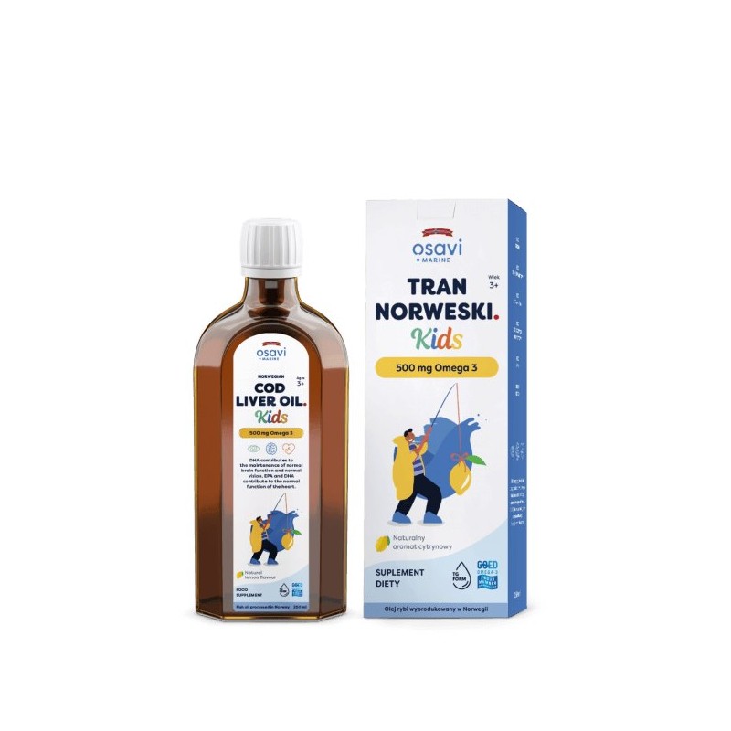 OSAVI Tran Norweski Kids 500 mg Omega 3 - smak cytrynowy (250 ml)