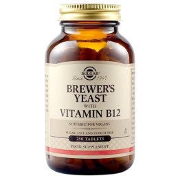 SOLGAR Brewer's Yeast 7 1/2 Grains with Vitamin B12 -Drożdże piwne z Witaminą B12 (250 tabl.)