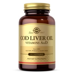 SOLGAR Cod Liver Oil - Vitamins A&D  - Tran dorszowy - Suplement Witaminy A i D (100 kaps.)
