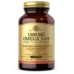 SOLGAR Omega 3-6-9 Fish, Flax, Borage - Omega 3-6-9 z ryb, siemienia lnianego i ogórecznika (60 kaps.)