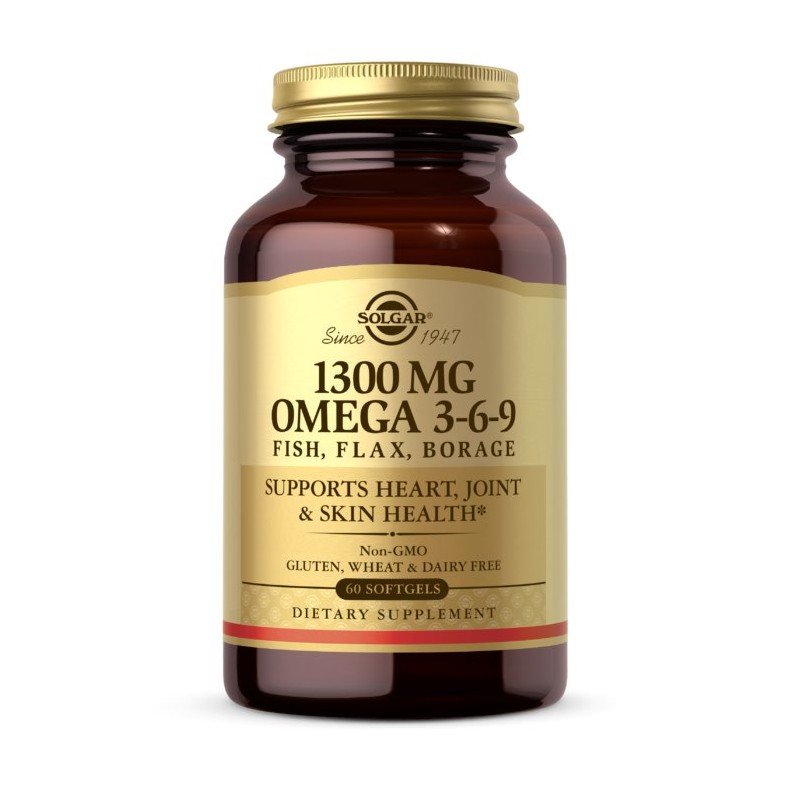 SOLGAR Omega 3-6-9 Fish, Flax, Borage - Omega 3-6-9 z ryb, siemienia lnianego i ogórecznika (60 kaps.)