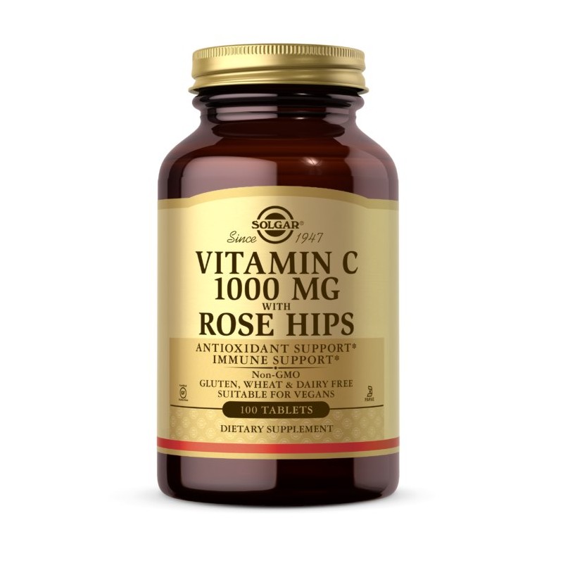 SOLGAR Vitamin C 1000 mg with Rose Hips - Witamina C 1000 mg z dziką różą (100 tabl.)