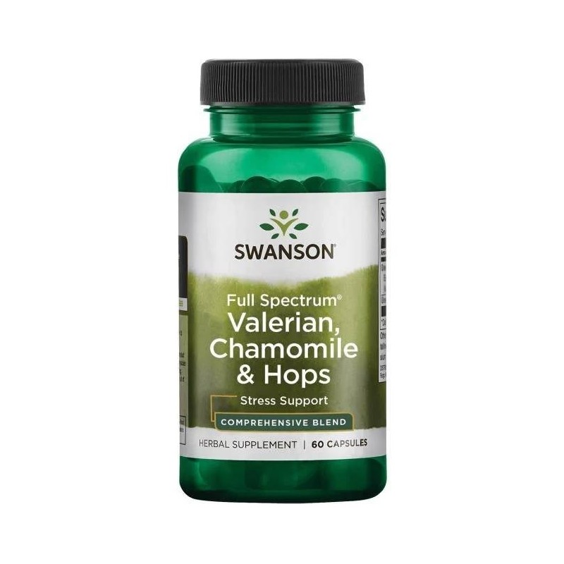 SWANSON Full Spectrum Valerian, Chamomile & Hops - Waleriana + Rumianek + Chmiel (60 kaps.)