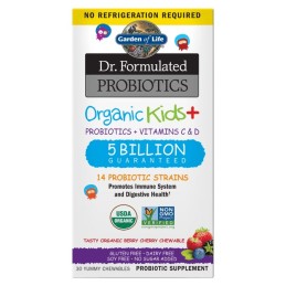 GARDEN OF LIFE Organic Kids + Probiotics + Vitamins C & D - smak jagodowo-wiśniowy (30 tabl.)