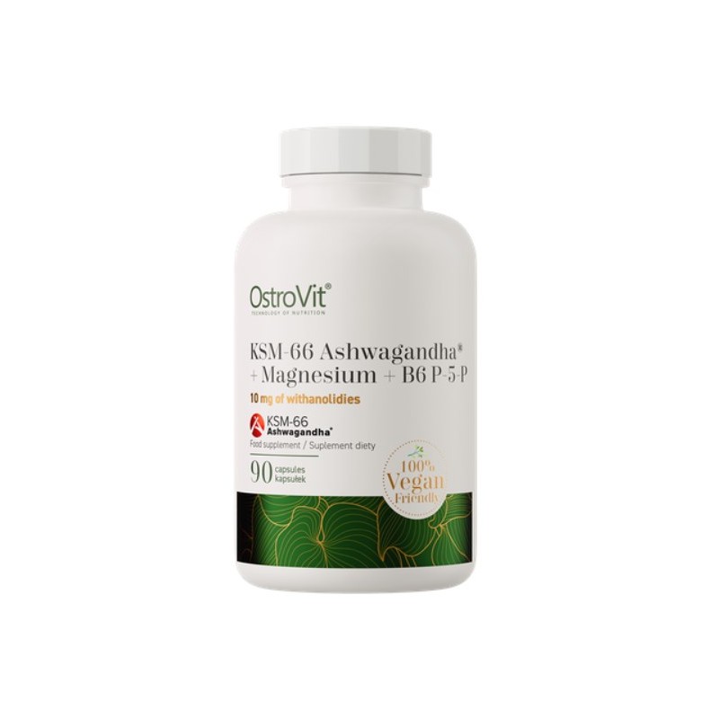 OSTROVIT KSM-66 Ashwagandha + Magnez + B6 P-5-P VEGE (90 kaps.)