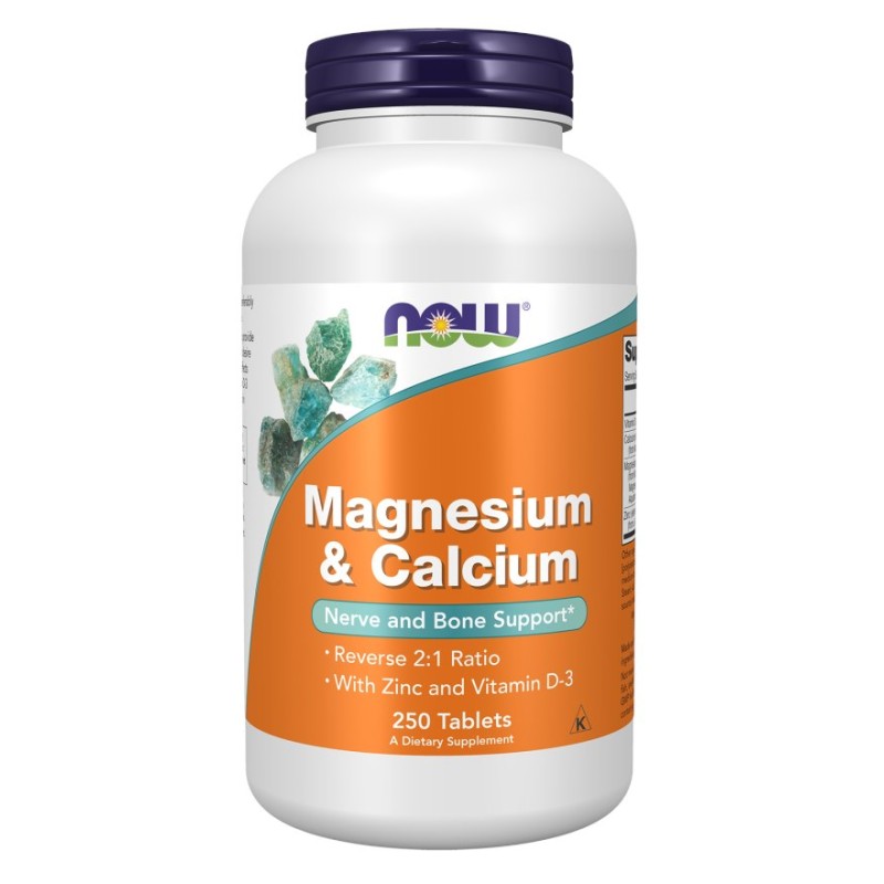 NOW FOODS Magnesium & Calcium - Magnez 266 z wapniem, cynkiem i witaminą D (250 tabl.)