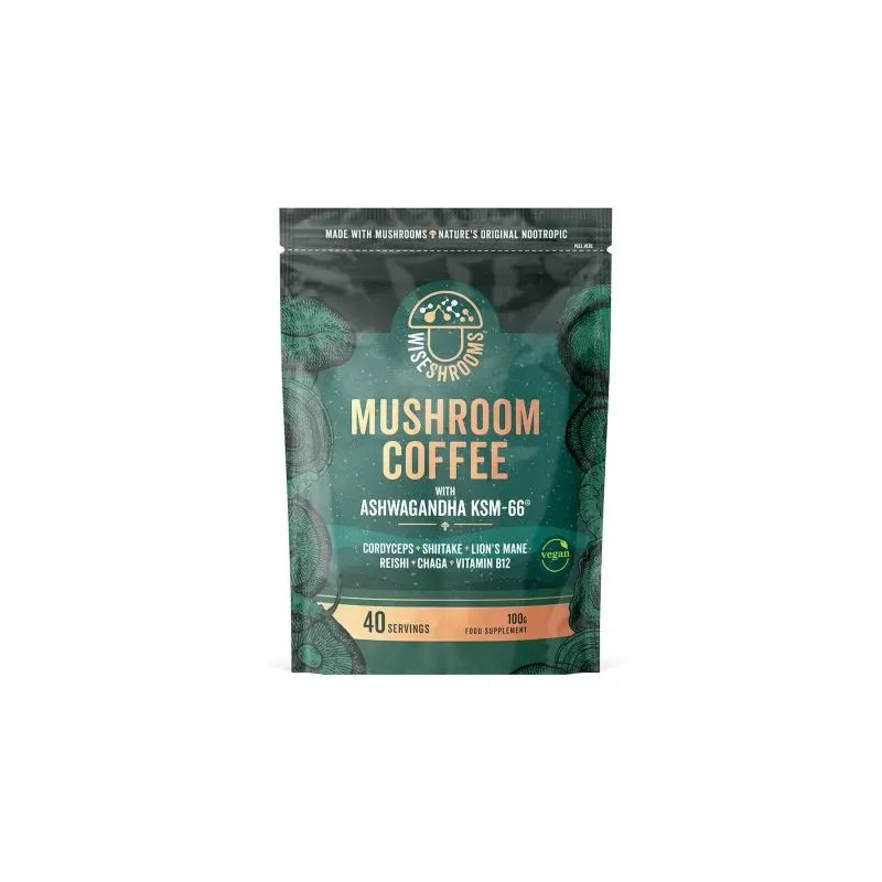 WISESHROOMS Mushroom Coffee with Ashwagandha KSM-66 - Kawa grzybowa z Ashwagandhą (100 g)