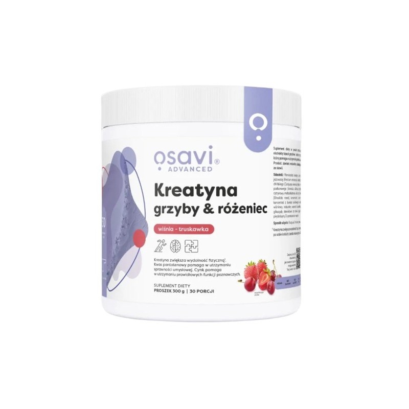OSAVI Kreatyna, grzyby & różeniec, smak wiśnia z truskawką (300 g)