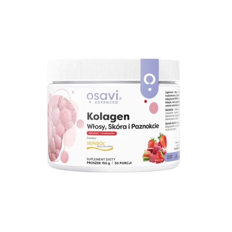 OSAVI Kolagen włosy, skóra i paznokcie, rabarbar-truskawka (150 g)