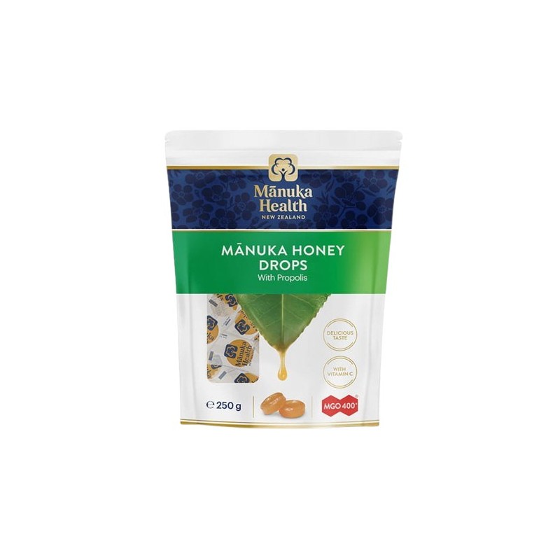 MANUKA HEALTH Cukierki z Miodem Manuka MGO™ 400+, Propolisem i witaminą C suplement diety (255 g)