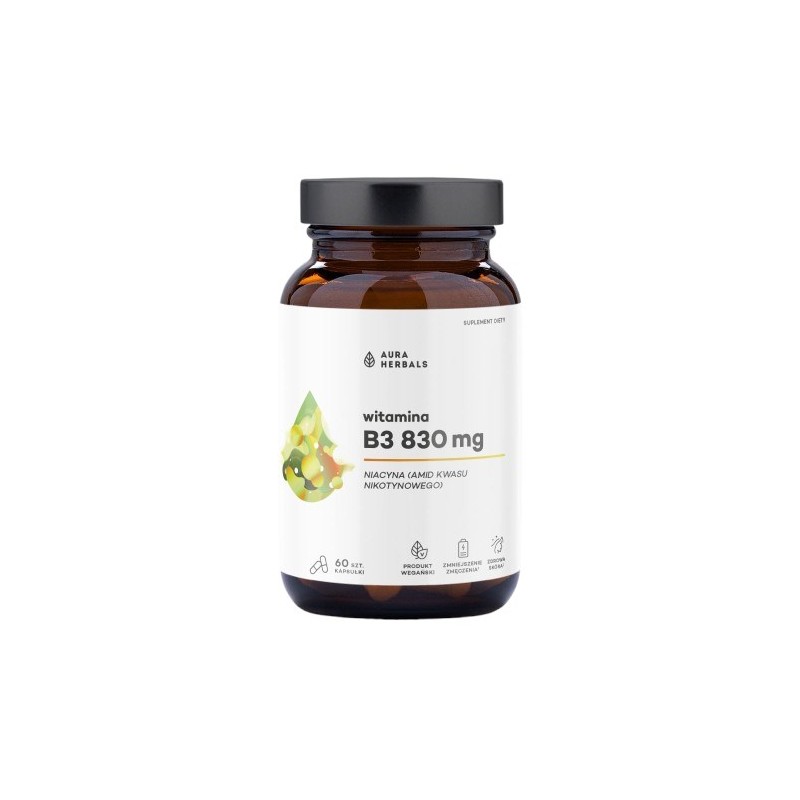 AURA HERBALS Witamina B3 830 mg, niacyna (60 kaps.)