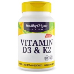 HEALTHY ORIGINS Vitamin D3 & K2 - Witamina D3 + K2 (60 kaps.)