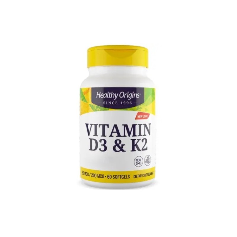 HEALTHY ORIGINS Vitamin D3 & K2 - Witamina D3 + K2 (60 kaps.)