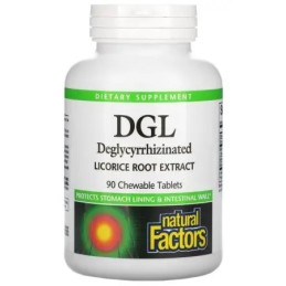 NATURAL FACTORS DGL Deglycyrrhizinated Licorice Root - Deglicyryzynowy ekstrakt z lukrecji (90 tabl.)