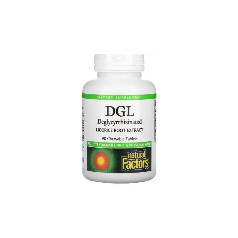 NATURAL FACTORS DGL Deglycyrrhizinated Licorice Root - Deglicyryzynowy ekstrakt z lukrecji (90 tabl.)