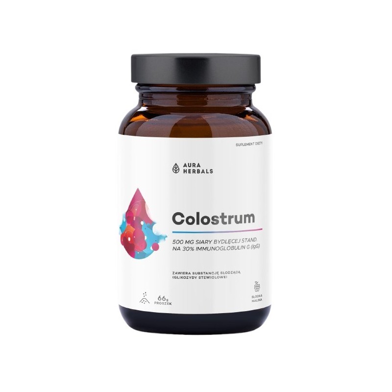 AURA HERBALS Colostrum 500 mg, słodka malina (66 g)