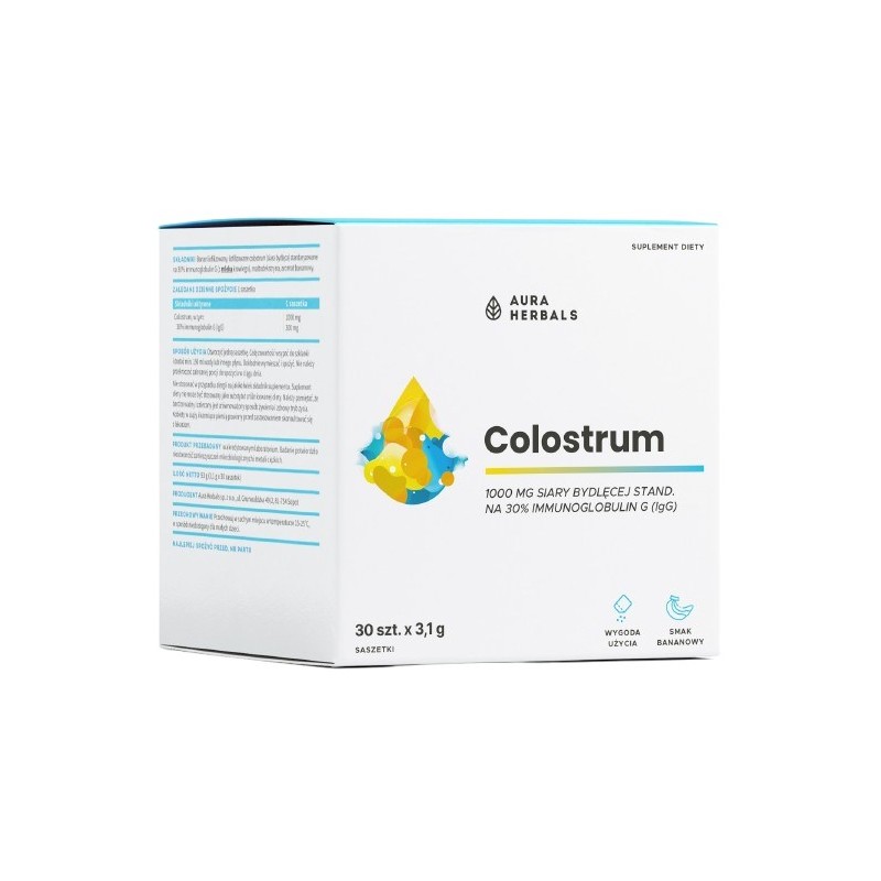 AURA HERBALS Colostrum 1000 mg, bananowe, saszetki (30 szt.)