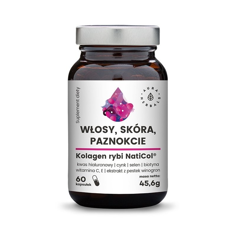 AURA HERBALS Kolagen Rybi NatiCol 800 mg - Włosy, Skóra, Paznokcie (60 kaps.)