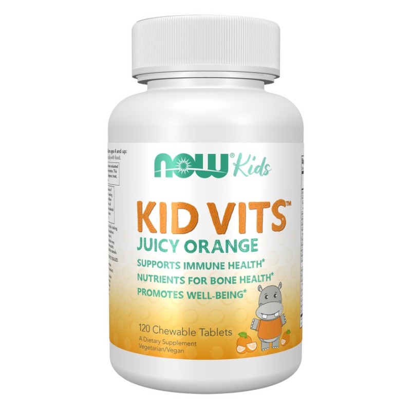 NOW FOODS Kid Vits Juicy Orange -  Witaminy i minerały dla dzieci Kid Vits Smak pomarańczowy (120 tabl.)