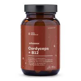 AURA HERBALS Mycodrop, Cordyceps 30:1 + B12, 30% beta-glukan (60 kaps.)