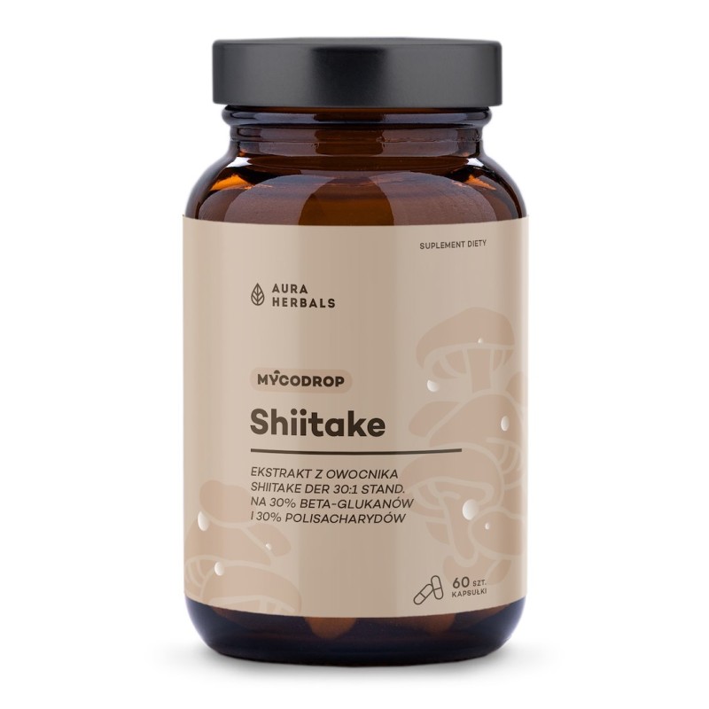 AURA HERBALS Mycodrop, Shiitake 30:1, 30% beta-glukan (60 kaps.)