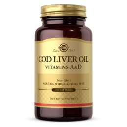 SOLGAR Cod Liver Oil - Vitamins A&D - Tran dorszowy - Suplement Witaminy A i D (250 kaps.)