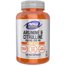 NOW FOODS L-Arginine 500 mg + L-Citrulline 250 mg (120 kaps.)