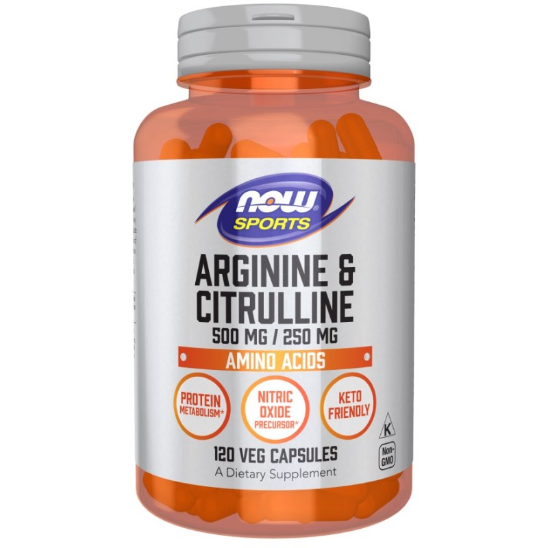 NOW FOODS L-Arginine 500 mg + L-Citrulline 250 mg (120 kaps.)