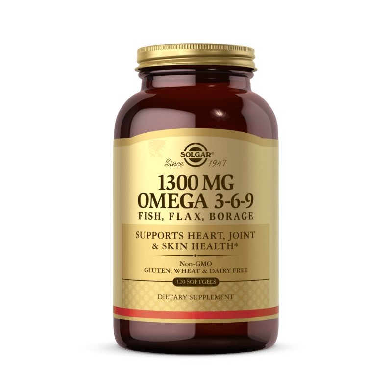 SOLGAR Omega 3-6-9 Fish, Flax, Borage - Omega 3-6-9 z ryb, siemienia lnianego i ogórecznika (120 kaps.)