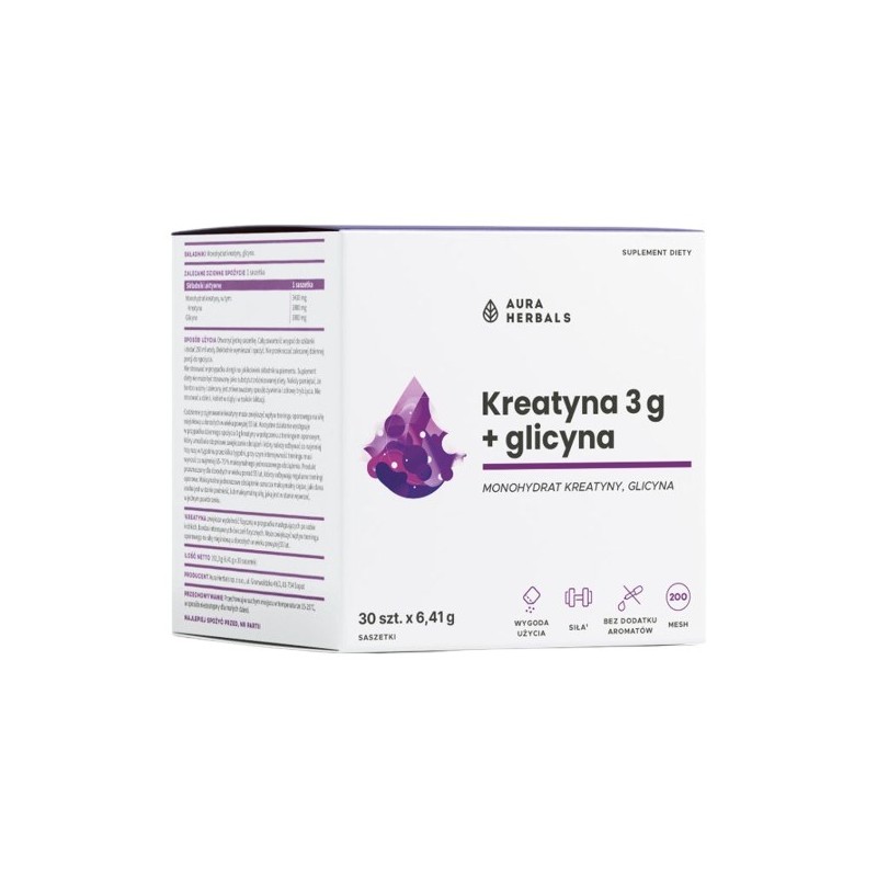 AURA HERBALS Monohydrat kreatyny 3 g + glicyna saszetki (30 szt.)