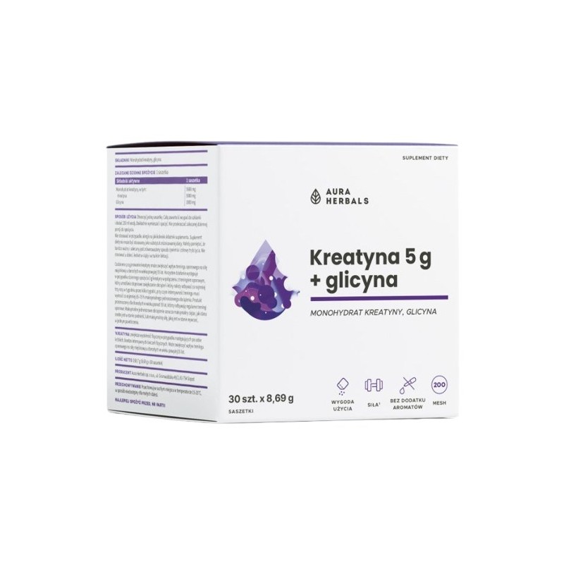 AURA HERBALS Monohydrat kreatyny 5 g + glicyna saszetki (30 szt.)