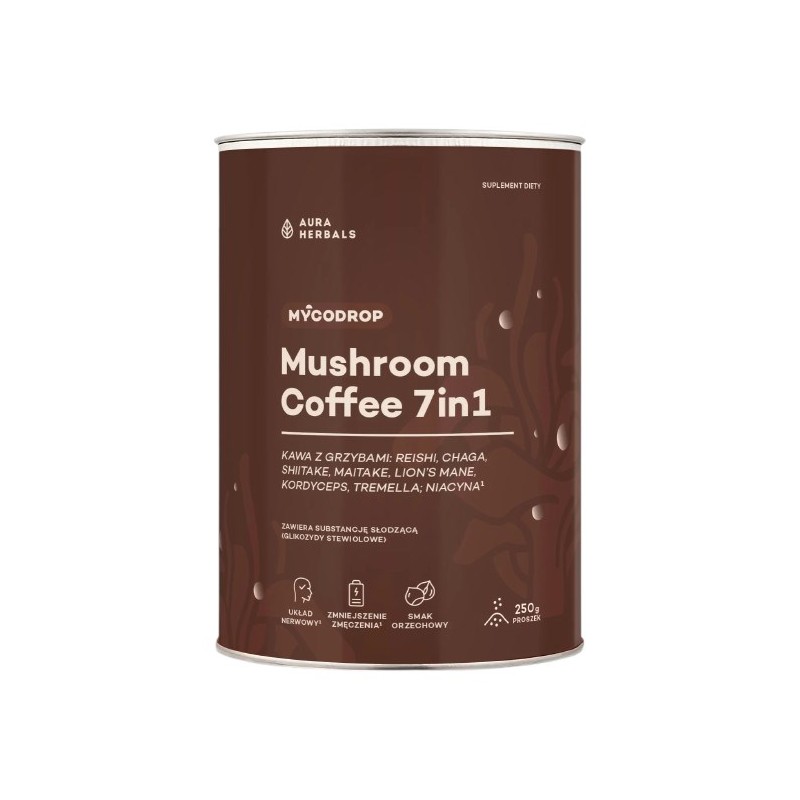 AURA HERBALS Mycodrop, kawa z grzybami, mushroom coffee 7 in 1 (250 g)