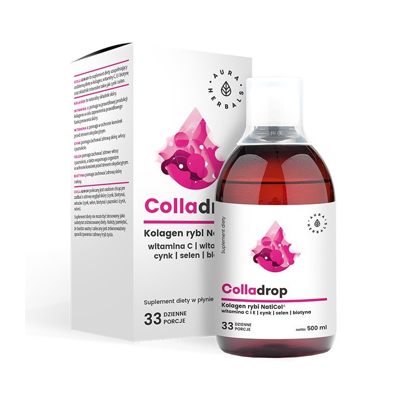 AURA HERBALS Colladrop - Kolagen rybi NatiCol z Wit. C w płynie (500 ml)