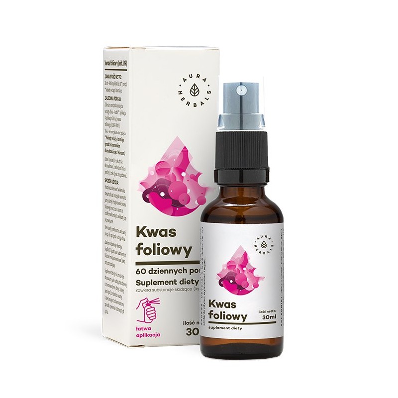AURA HERBALS Witamina B9 Forte (Kwas foliowy) - Suplement diety w aerozolu (30 ml)