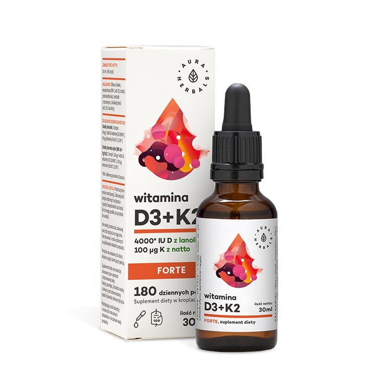 AURA HERBALS Witamina D3 + K2mk7 Forte w kroplach (30 ml)