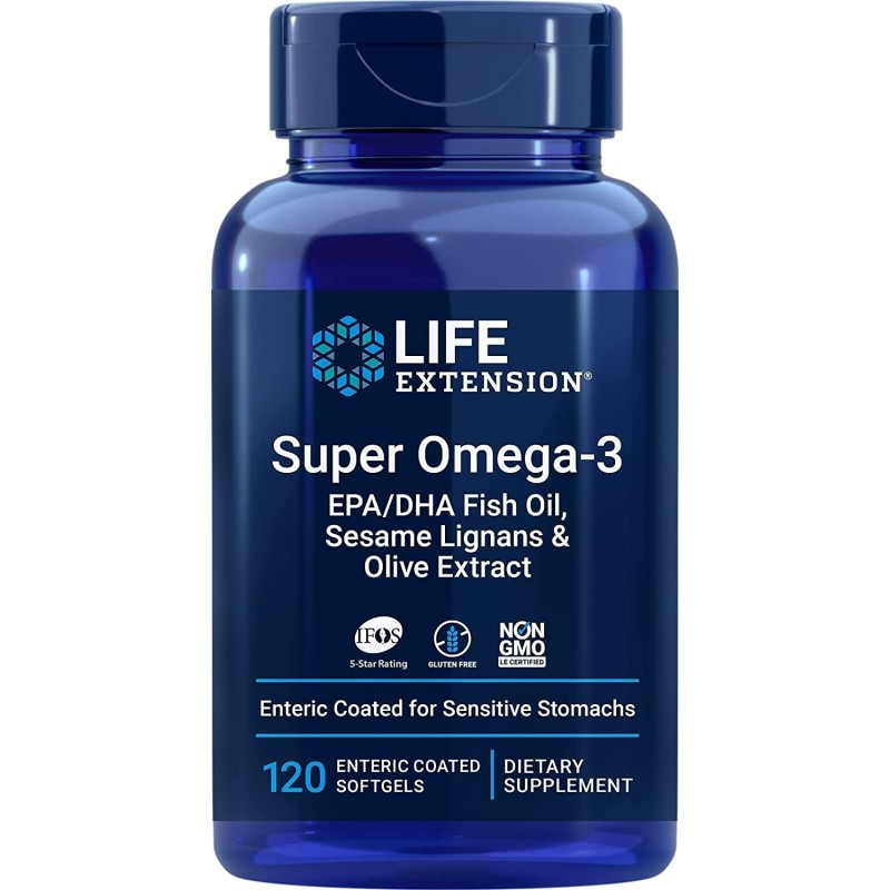 LIFE EXTENSION Super Omega-3 EPA/DHA z Lignanami Sezamowymi i Ekstraktem z Oliwek (120 kaps. dojelitowych)