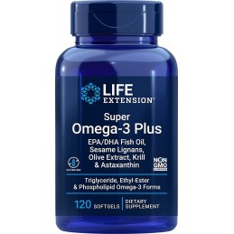 LIFE EXTENSION Super Omega-3 Plus EPA/DHA z Lignanami Sezamowymi, Ekstraktem z Oliwek, Olejem z Kryla i Astaksantyną (120 kaps.)