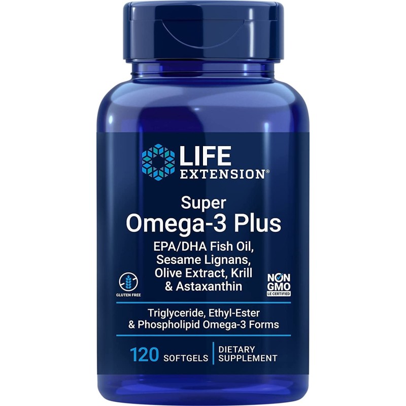 LIFE EXTENSION Super Omega-3 Plus EPA/DHA z Lignanami Sezamowymi, Ekstraktem z Oliwek, Olejem z Kryla i Astaksantyną (120 kaps.)